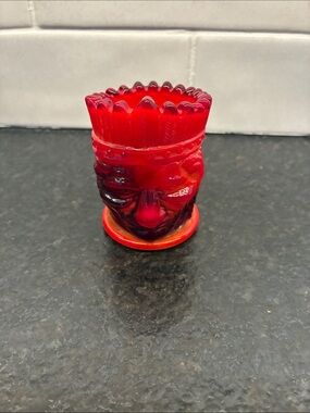 Summit Art Glass Red Glass Amberina Indian NA Head Toothpick Holder